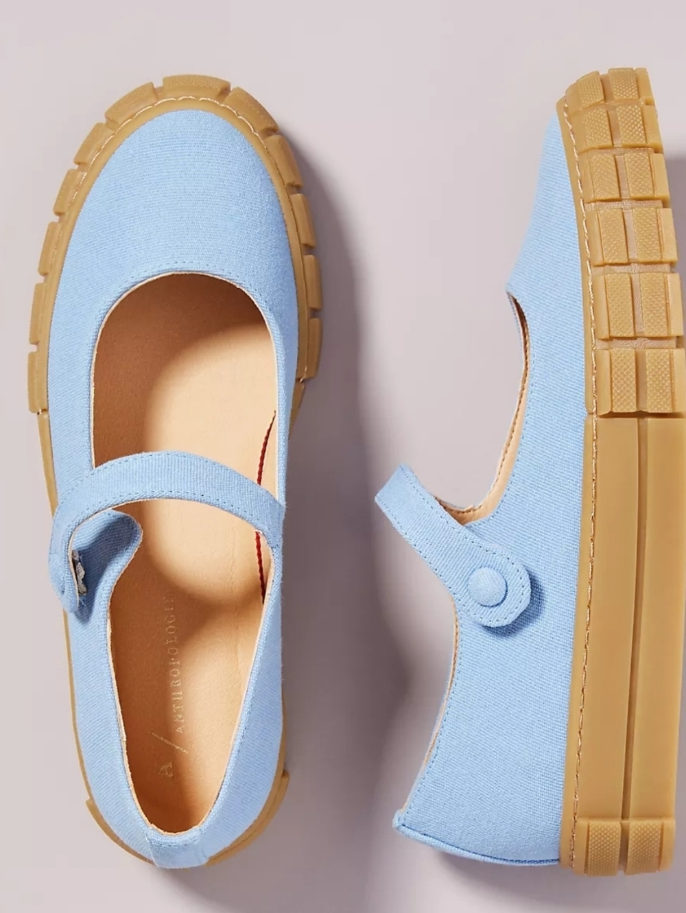 New Anthropologie Blue Denim Canvas Mary Jane Shoes Platform Chunky Sole 6.5